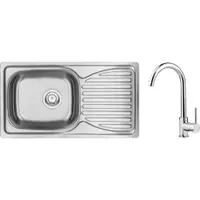 Set chiuveta bucatarie inox cu picurator si baterie crom Deante, Doppio