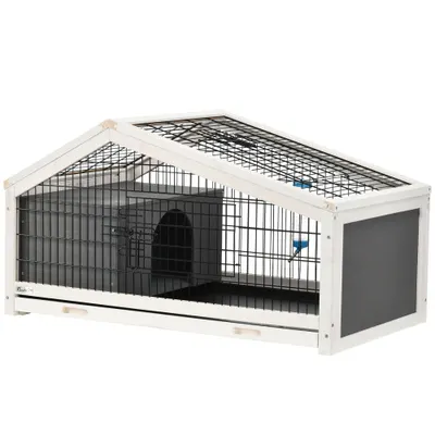 Pawhut Căsuță pentru Iepuri cu Sticlă de Apă, Cușcă cu 2 Uși pentru Porcușori de Guineea, 90x53x50 cm, Gri Închis | Aosom Romania