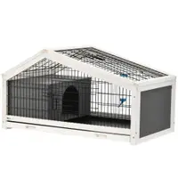 Pawhut Căsuță pentru Iepuri cu Sticlă de Apă, Cușcă cu 2 Uși pentru Porcușori de Guineea, 90x53x50 cm, Gri Închis | Aosom Romania
