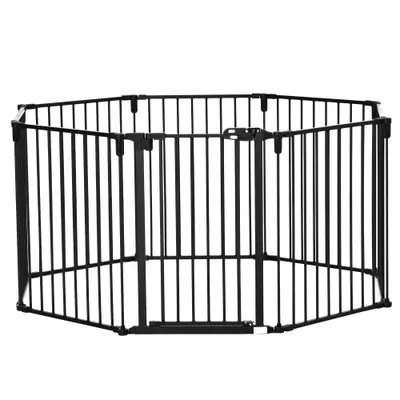 PawHut Barieră de Securitate pentru Câini, Portiță Pliabilă cu 8 Secțiuni, Sistem de Blocare, Închidere Automată, 482.5x76 cm, Negru | Aosom Romania