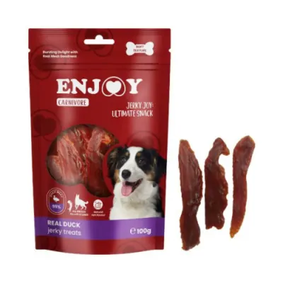 ENJOY Carnivore Jerky Treats, XS-XL, Rață, punguță recompense câini, 100g