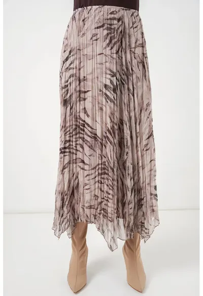 Fusta maxi carouri - talie inalta - bej - poliester - casual