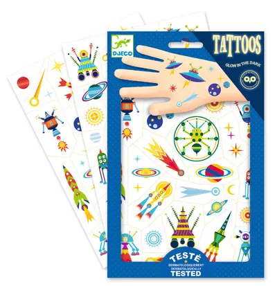 Tatuaje pentru copii Djeco - Space Oddity, luminoase in intuneric