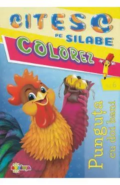 Citesc pe silabe, colorez. Punguta cu doi bani