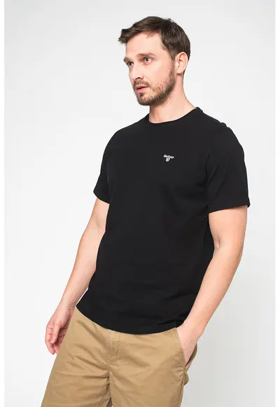 Tricou din bumbac cu decolteu la baza gatului - Negru