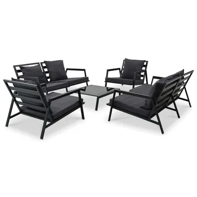 vidaXL Set mobilier de grădină cu perne, 5 piese, gri închis, aluminiu