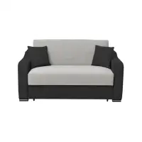 Canapea extensibila FRUNZA, 2 locuri, cu arcuri, lada depozitare, gri inchis + gri deschis, 165x110x90 cm