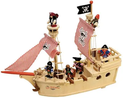 Jucarie din lemn Bigjigs - Corabia piratilor Paragon, cu echipaj