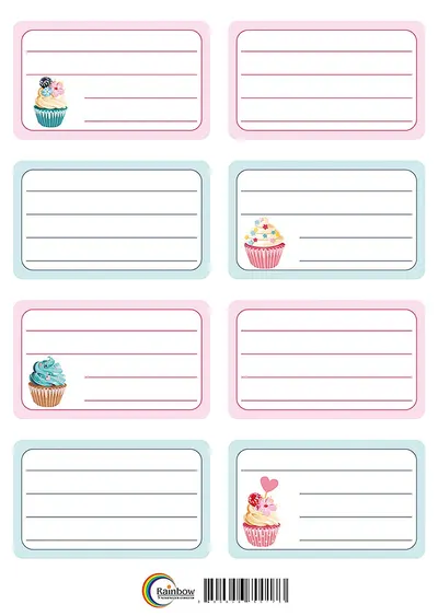 Set etichete școlare Rainbow - Cupcakes, 24 bucăți