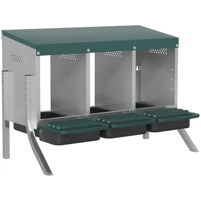 PawHut Cuib pentru găini, cuib cu tavă de colectare și orificii de ventilație, 3 compartimente, pentru 3 găini, 85 x 54,6 x 61 cm, Argintiu | Aosom Romania