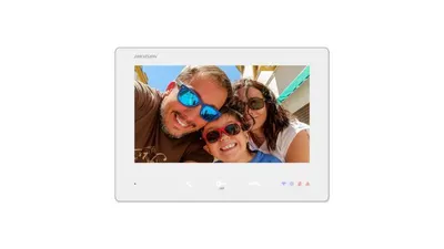 Monitor videointerfon color Hikvision DS-KH7300EY-WTE2/White, 7-inch, rezolutie: 1024 × 600, Colorful TFT, 3 butoane, alarm 1, W