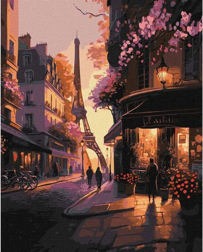 Set pentru pictură după numere Ideyka - Strada pariziană, 40 x 50 cm