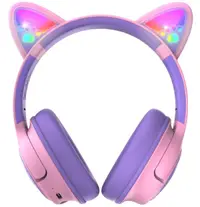 Căști pentru copii cu microfon PowerLocus - Bobo, fără fir, roz/violet
