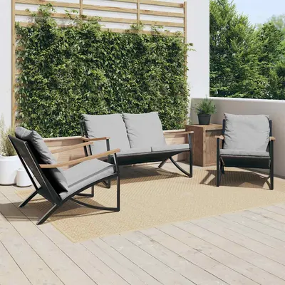 Gossi set mobilier de balcon, 3 piese, cu perne, negru, otel