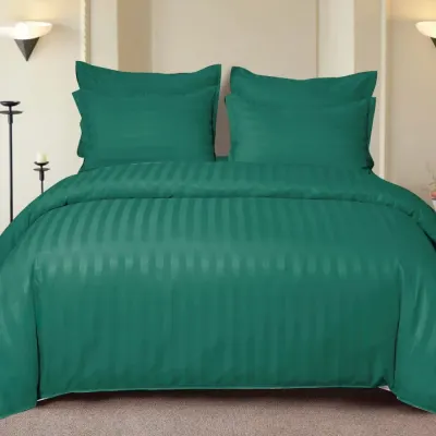 Lenjerie HoReCa, pat dublu, Damasc Finetat Deluxe cu Elastic, 6 piese, Verde