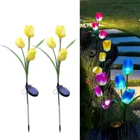 Set 2 Lampi Solare Decorative Tip Lalele Galbene cu LED M374-23, 70cm, Lumina Eleganta, Design Elegant si Functionare Automata
