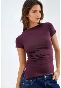 Bluza dama - slim fit - rosu burgundy - bumbac si poliester -