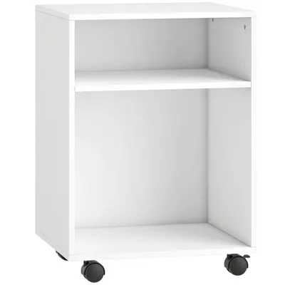 HOMCOM Suport pentru imprimantă Masă pentru imprimantă cu 2 rafturi deschise roți cu frână pentru birou Acasă Fax Scanner 40 x 35 x 56 cm Alb | Aosom Romania
