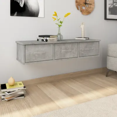 vidaXL Dulap de perete cu sertare, gri beton, 88x26x18,5 cm