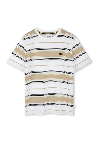 Tricou din bumbac cu model in dungi - Alb/Bej deschis