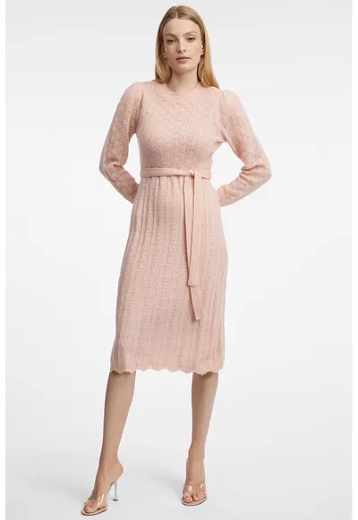 Rochie midi din tricot - Roz prafuit