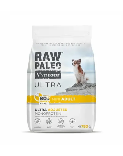 RAW PALEO Ultra Turkey Mini Adult 750g pentru caini adulti de rasa mica, curcan