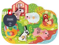 Puzzle din lemn cu mânere Janod - Animale de fermă