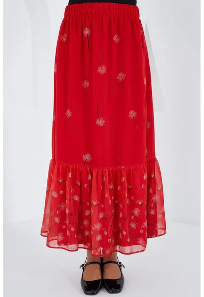 Fusta maxi - HiCCUP - imprimeu floral - rosu - poliester