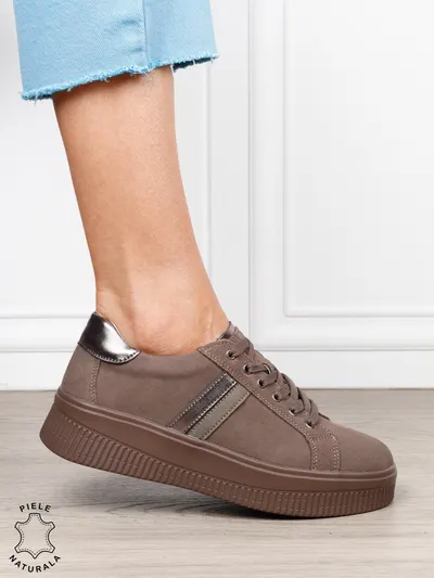 Pantofi sport din piele naturală intoarsa cu finisaje premium CRL1811 MARO
