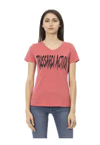Tricou cu decolteu in V si logo - Rosu deschis