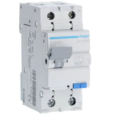 Disjunctor diferential 1P+N 40A/30mA curba B tip AC 4.5kA Hager AD840J