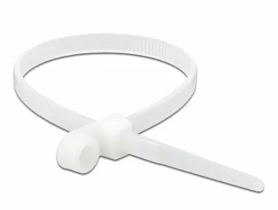 Set 10 bride L 200 x W 4.8 mm cu inel pentru fixare Alb, Delock 18945
