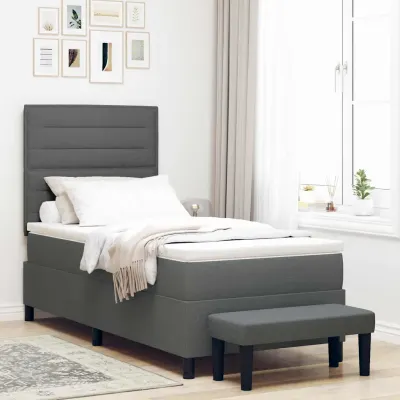 vidaXL Pat cu arcuri cu pernă Gri închis 90 x 200 cm țesătură