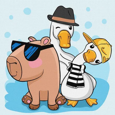 Set pentru pictură după numere Ideyka - Capibara și prietenii, 30 x 30 cm