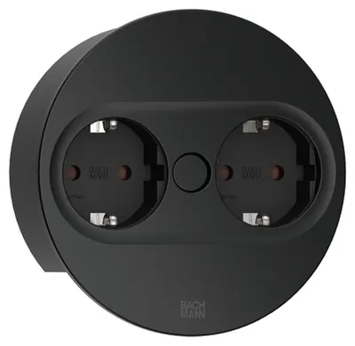 Contact pentru încorporare Bachmann - TWIST 2, 2x Schuko, 2 m, rotund, negru