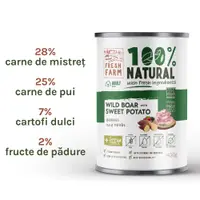 Fresh Farm Coarse pate, cu mistret, cartofi dulci, fructe de padure si amestec de ierburi, hrana umeda pentru caini, fara cereale, 400 gr