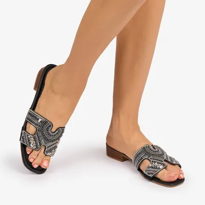 Papuci Dama din Piele Ecologica cu Strasuri Crl1078 Culoare: Negru