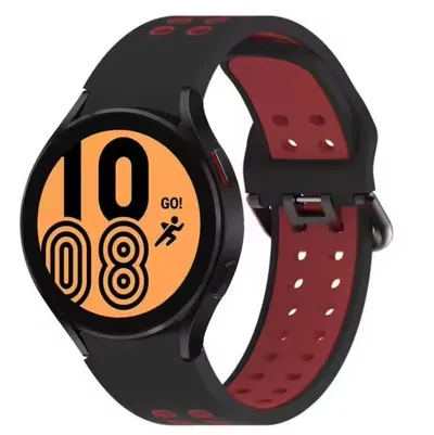 Curea Sport Perforata pentru Samsung Galaxy Watch 4 / 4 Classic / 5 / 5 Pro / 6 / 6 Classic, Silicon, Negru-Rosu Engros