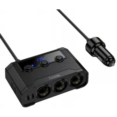 Incarcator Auto HOCO Z64, 15.5W, 3.1A, 2 x USB-A - 2 x USB-C - 3 x Extensie Bricheta, Negru