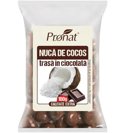 Nuca de cocos trasa in ciocolata, 100g, Pronat