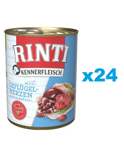 RINTI Kennerfleisch Poultry Hearts 24 x 400 g hrana caini, cu inimi de pasare