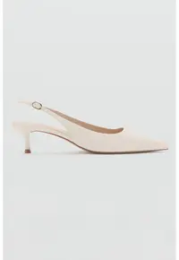 Pantofi din piele ecologica cu toc kitten - Bej deschis