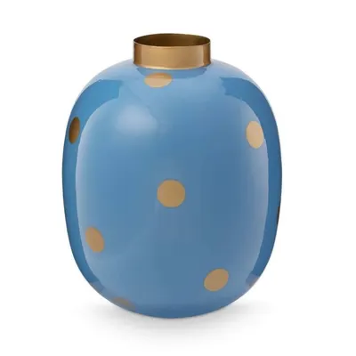 Vaza decorativă, din metal, Pip Studio, Dots Light Blue/Gold, 32 cm, colecția Dot Delight