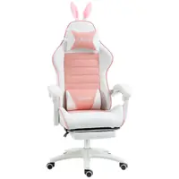 Vinsetto Scaun de Gaming Ergonomic cu Urechi de Iepure și Suport pentru Picioare Extensibil, 65x63x136-142 cm, Roz | Aosom Romania