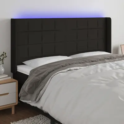 vidaXL Tăblie de pat cu LED, negru, 183x16x118/128 cm, textil