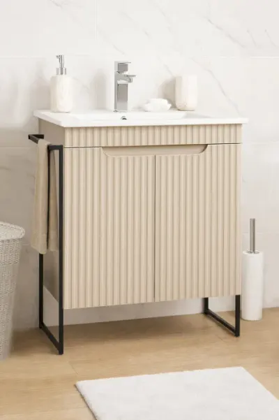 Set Baza front MDF si Lavoar seria 033, cadru metalic, montata, 60 cm, crem