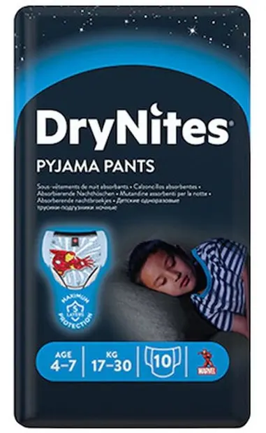 Scutece chilotei Huggies Drynites - Pentru băiat, 4-7 ani, 17-30 kg, 10 buc.