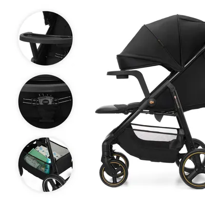 Carucior pentru copii Kinderkraft Trig 3 Onyx Black cu tava inclusa, suspensii, greutate admisa 22 kg