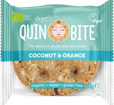 Fursec fără gluten cu nucă de cocos și portocală, 50 g, Quin Bite