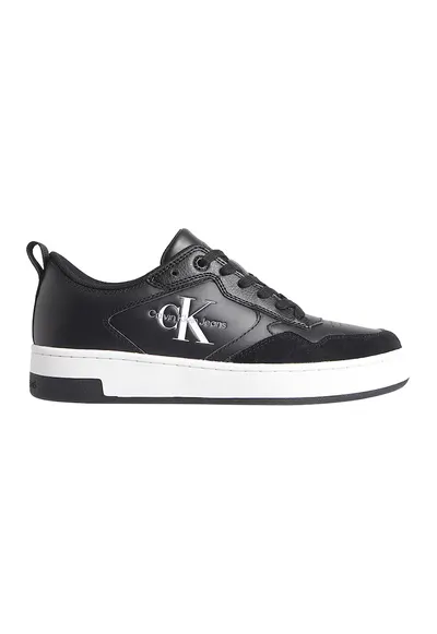 Pantofi sport de piele cu insertii de piele intoarsa. - Negru